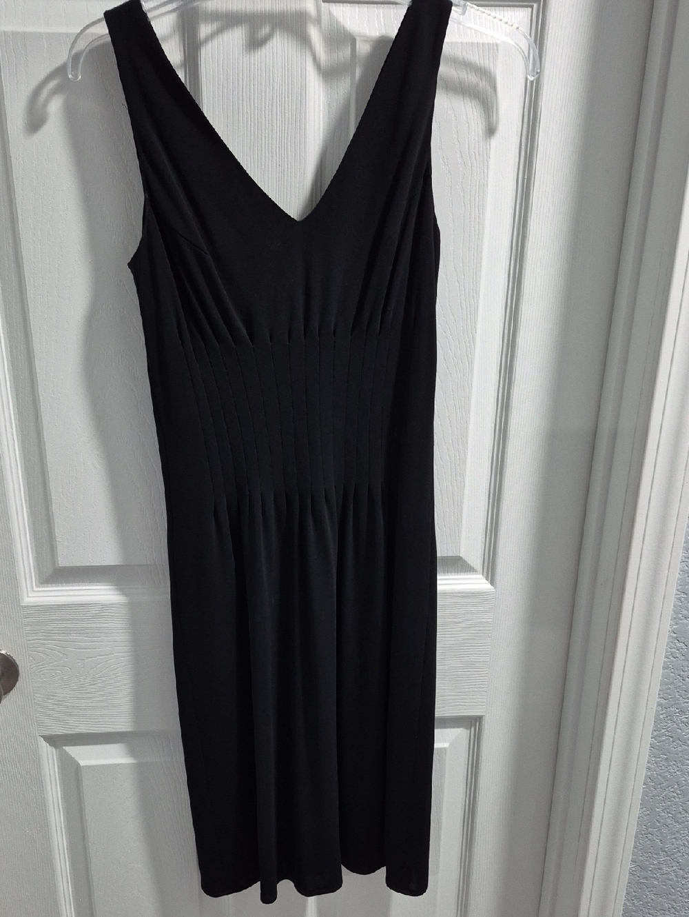 Talbots Black V-Neck Pleated Waist Midi Dress